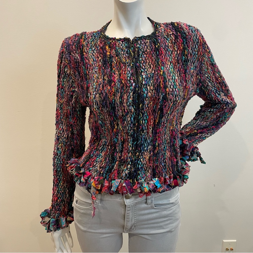 ESTELLE Vintage 80s Rainbow Cardigan Sweater Art To Wear - Picture 12 of 12